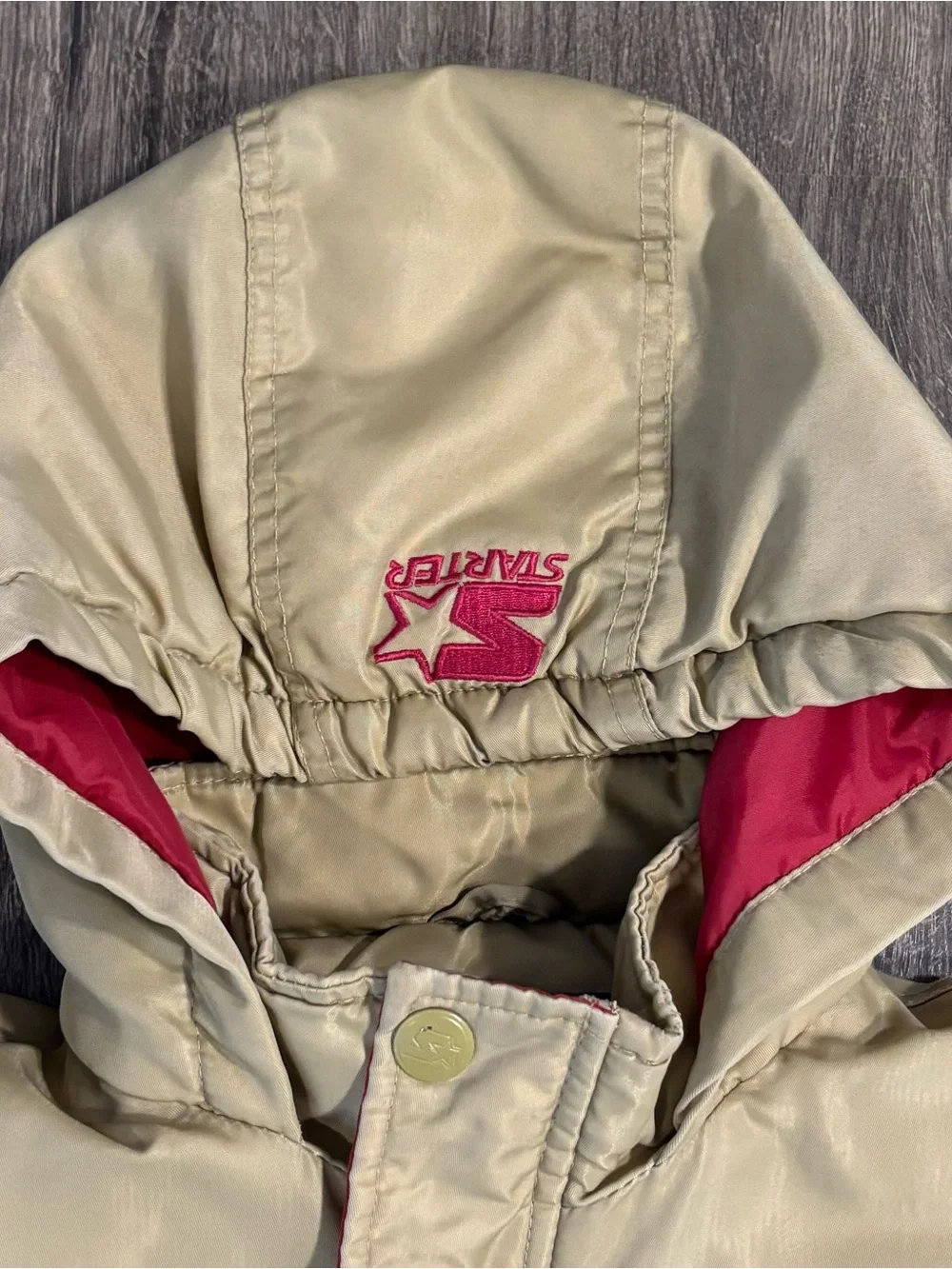 Rare Retro STARTER 1980-90s NFL San Francisco 49ers Hooded Gold Jacket Kids SmL